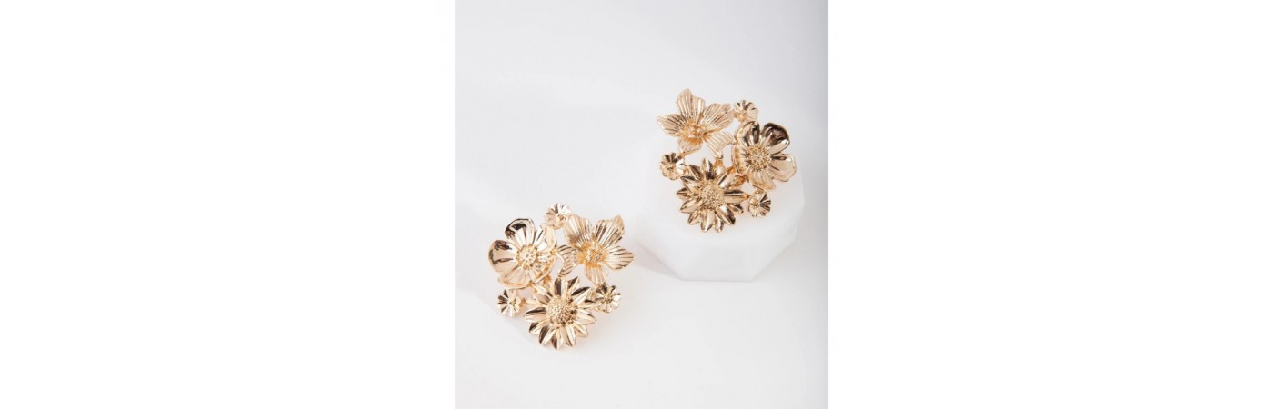 Gold Flower Bunch Stud Earrings for Women & Girls